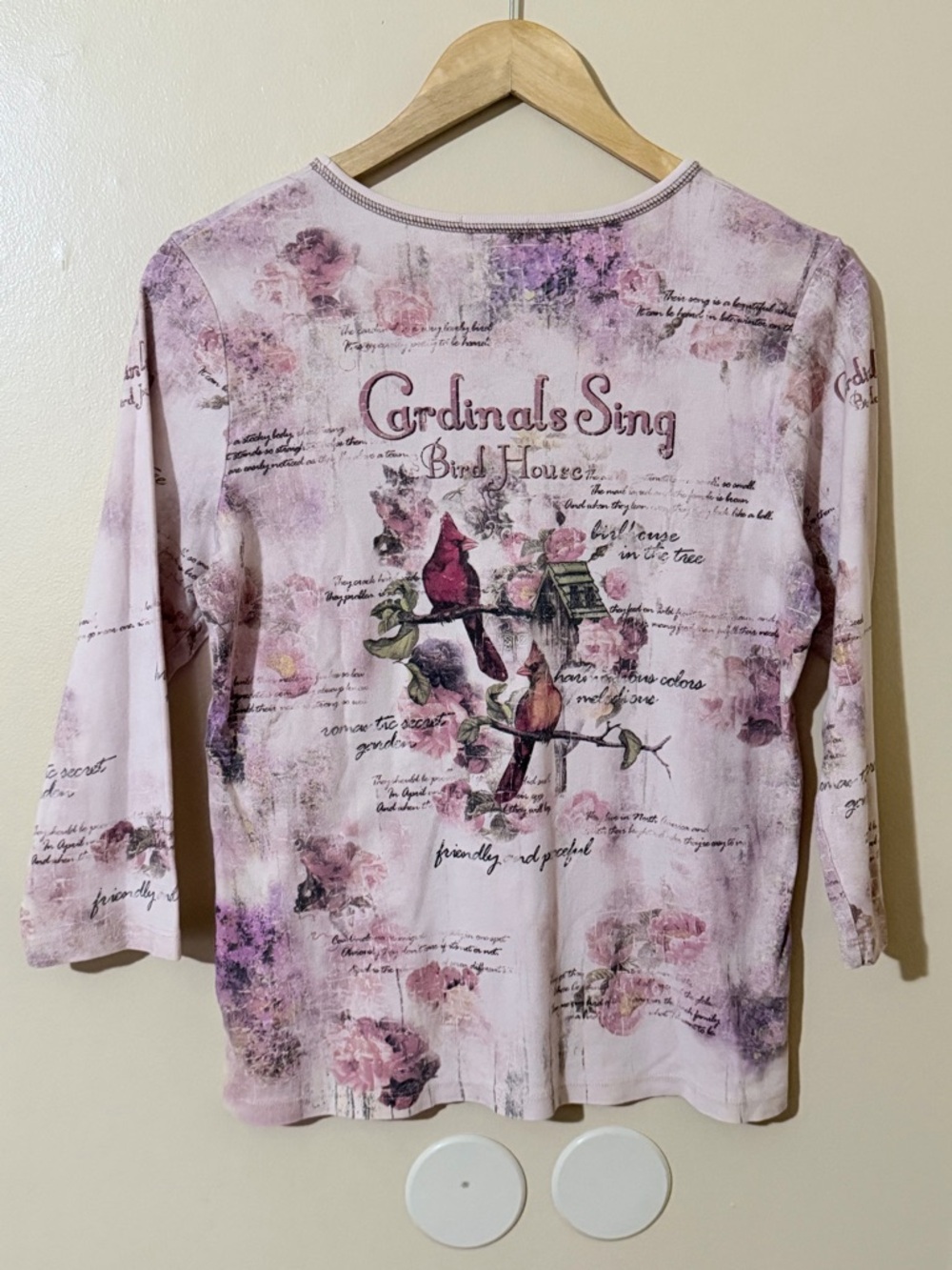 Cactus Vintage Women’s Pink Floral 'Cardinals Sing' Long Sleeve Top - Picture 4 of 4